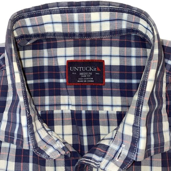UNTUCKit Men’s Medium Slim Fit Short Sleeve Plaid Casual Button Down Shirt - Picture 3 of 3